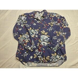 Capacity Petites Floral Print Button‎ Down Long Sleeve Shirt Top Blouse
